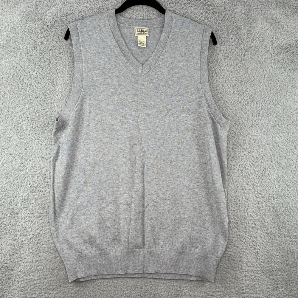 LL Bean Men's Cotton Cashmere Blend Gray V Neck Sweater Size Large Tall Pullover